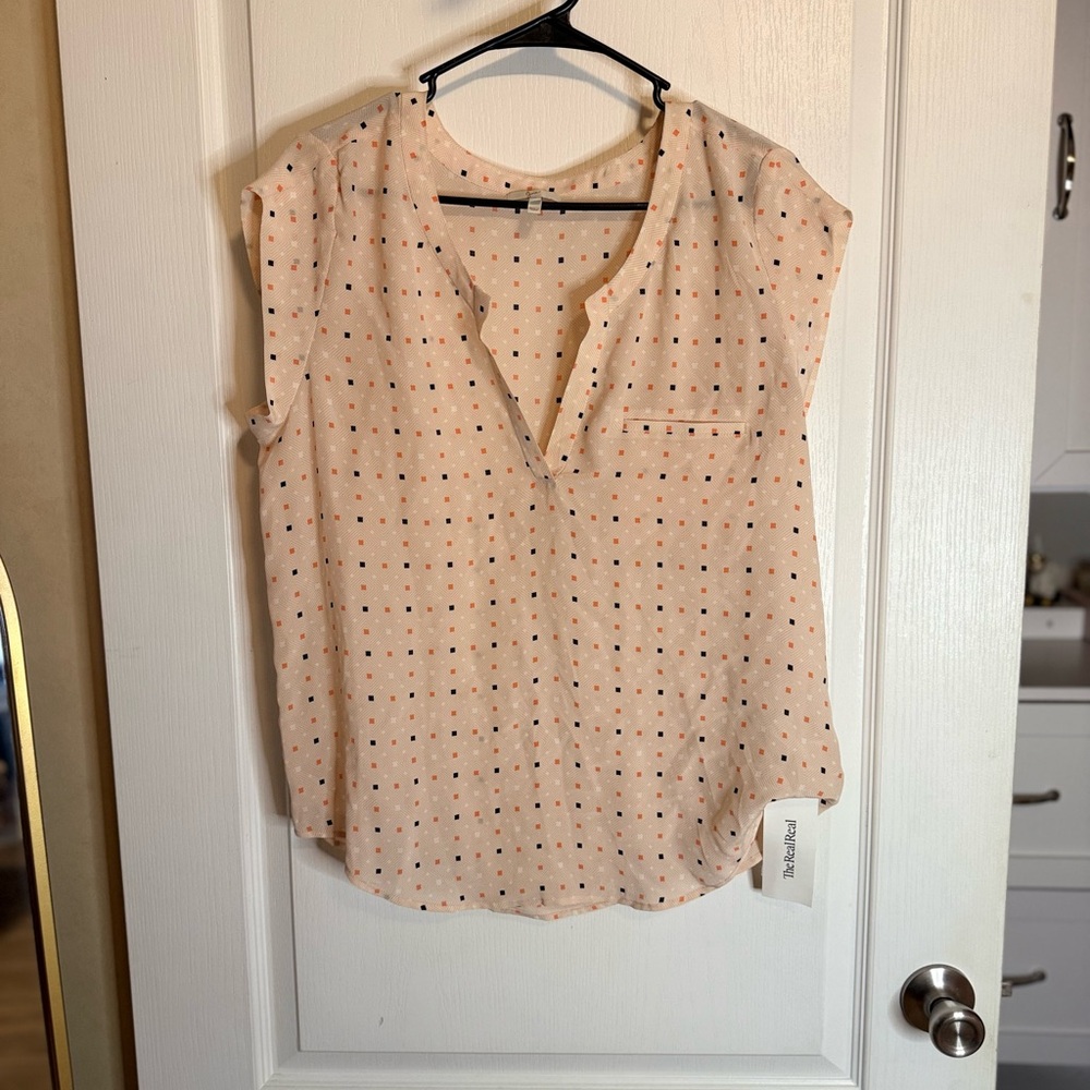 Joie Cream Blouse with Black and Orange Dots